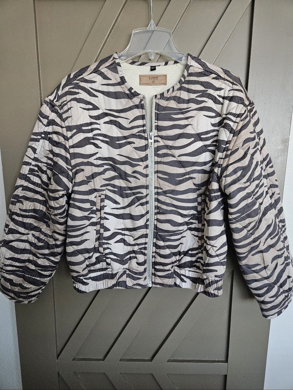 BlankNYC Tan and Black Zebra-Print Bomber Jacket Women's Small